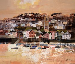 Fowey Quayside by Tom Butler - Original Collage on Board sized 30x26 inches. Available from Whitewall Galleries
